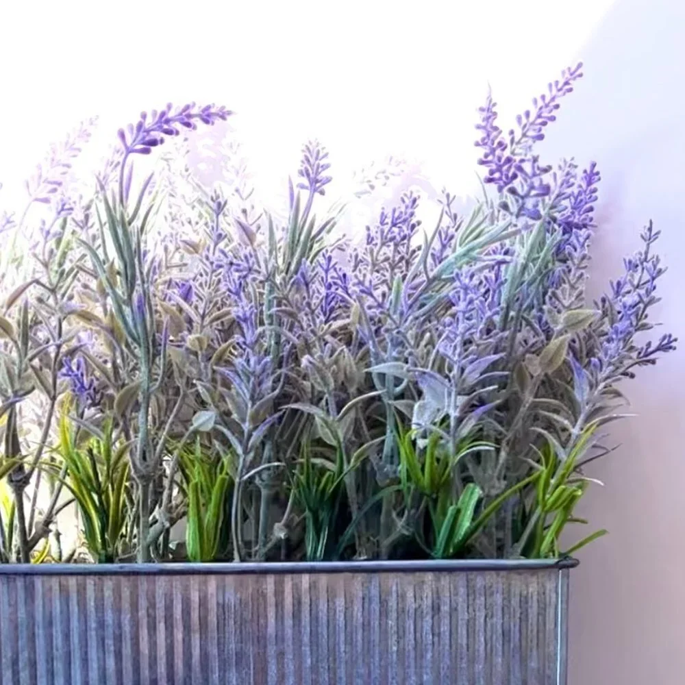 Faux Lavender Plant -Silver Metal Pot NWOT